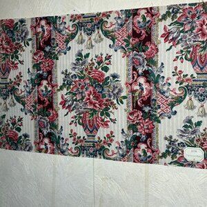 1800's French Taffeta Rayes Basket Of Flowers Linen Panel with Label